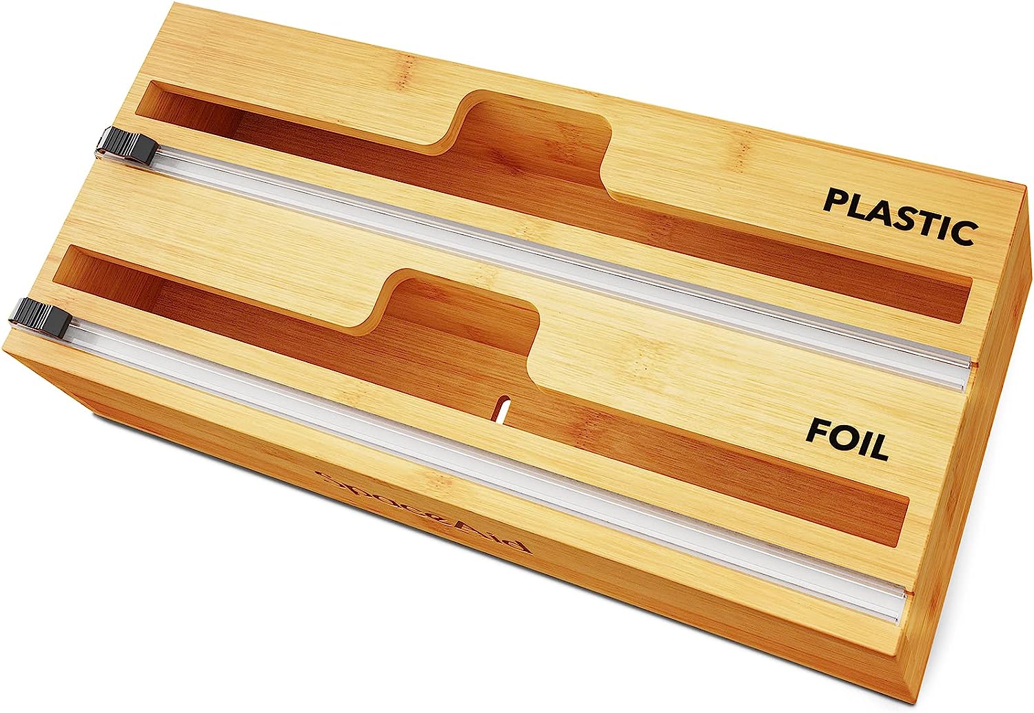 Wrap Organizer with Cutter and Labels, Plastic Wrap, Aluminum Foil and Wax Bamboo Dispenser, Storage Organization Holder -2 in 1 (12 Wrap Organizer with Cutter and Labels, Plastic Wrap, Aluminum Foil and Wax Bamboo Dispenser, Storage Organization Holder -2 in 1 (12